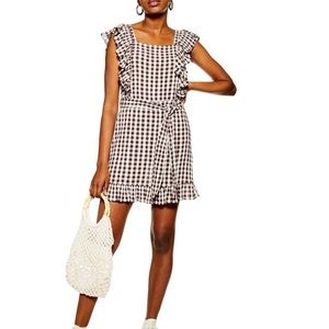 Topshop brown gingham ruffled mini dress